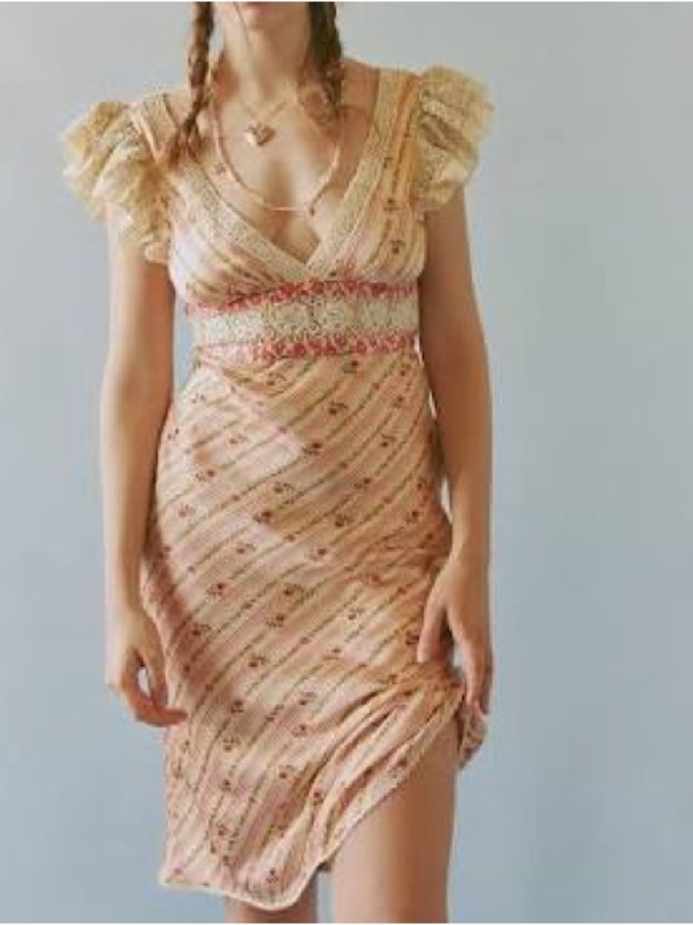🌷Free People Bali Belle Floral Ruffle Satin Midi Dress - Picture 7 of 7